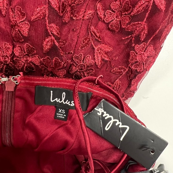 Lulu’s Lavish Lifestyle Burgundy Embroidered Ruffled Mini Dress New With Tags XS - Picture 6 of 15